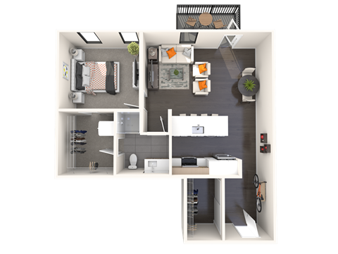 Floor plan for 1 bed, 1 bath, 757 sqft